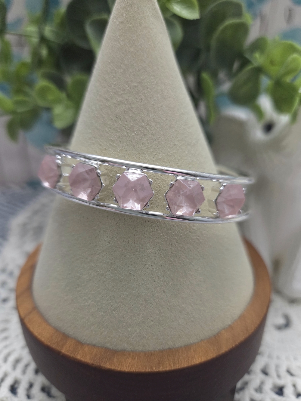 BP Silver Cuff Bracelet With Pink Faceted Stones